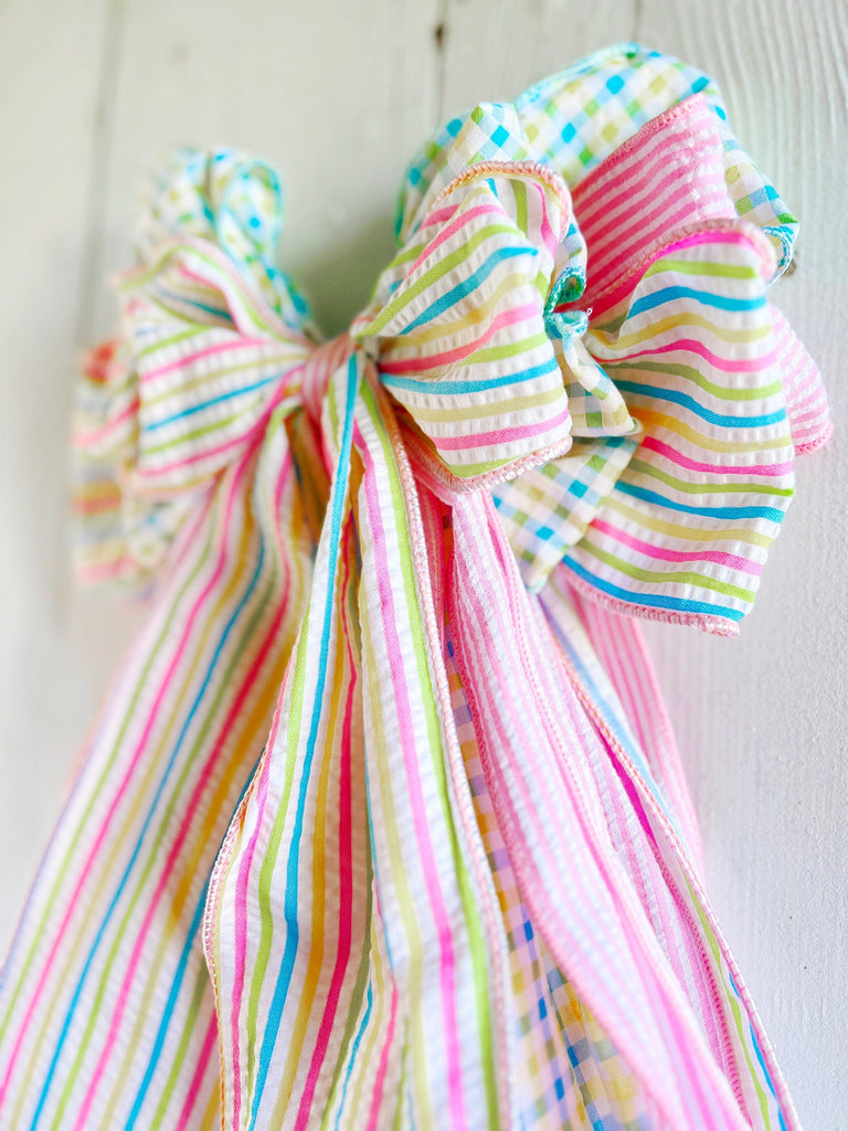 Oversized Bows - Large Seersucker And Plaid Easter Bow