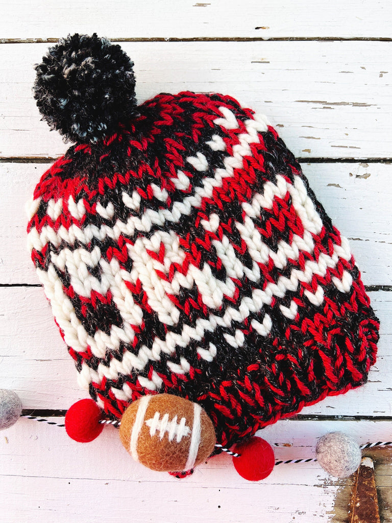 Hand Knit Ohio State Beanie - Scarlet And Gray Hat for Fans