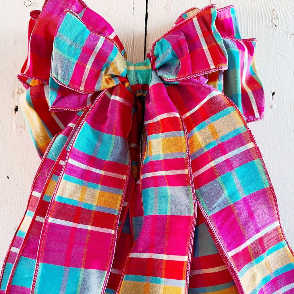 Large Pink Wreath Bows - Oversized Plaid Front Door Decor