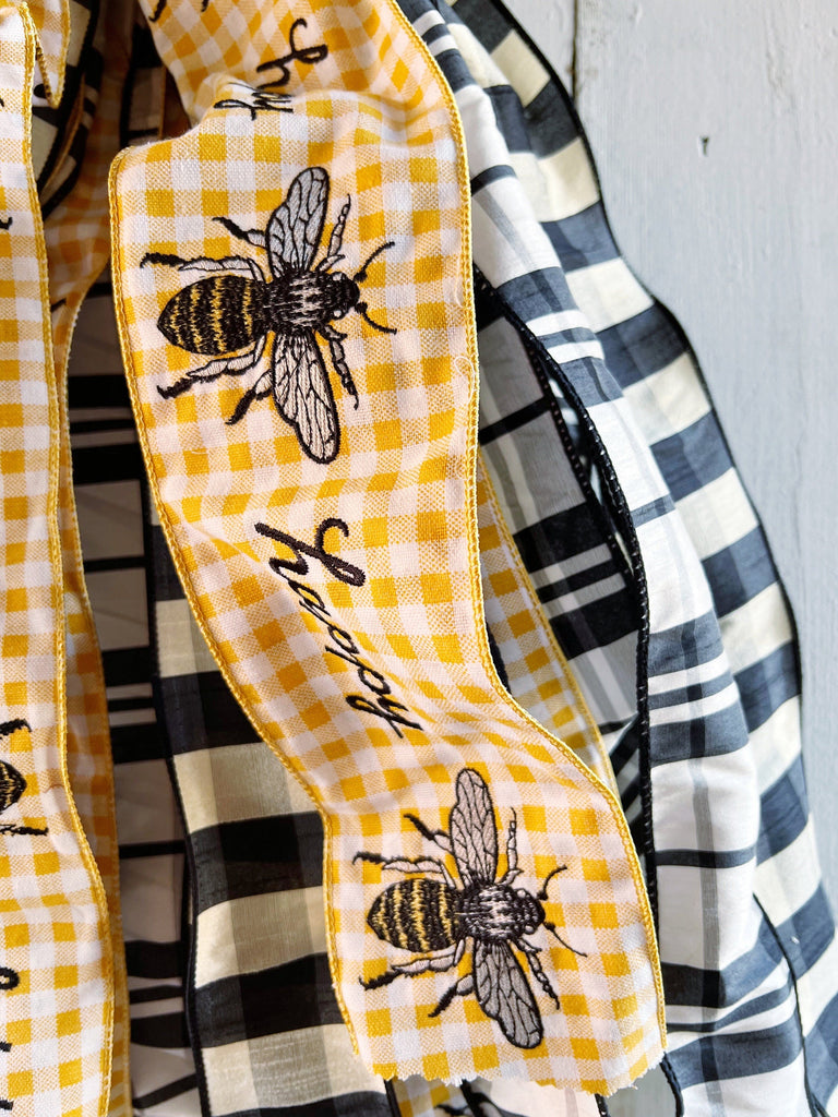 Bee Plaid Spring Wreath Bow