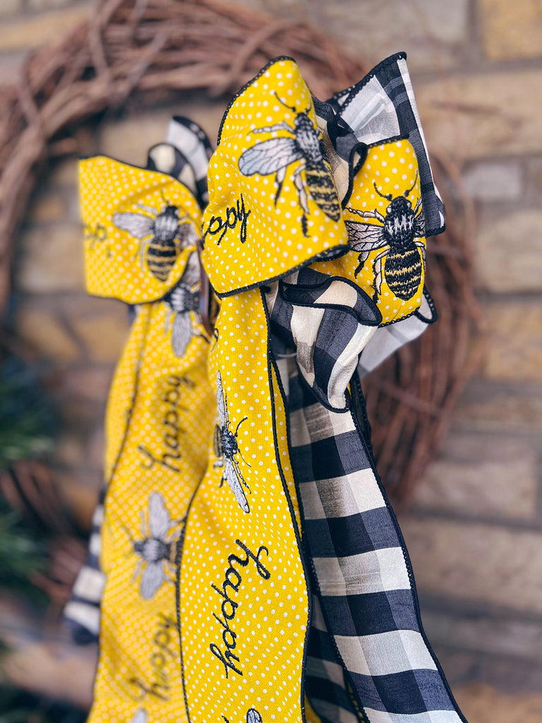 Oversized Bows - Bee Polka Dot Bow - Springtime Yellow Black