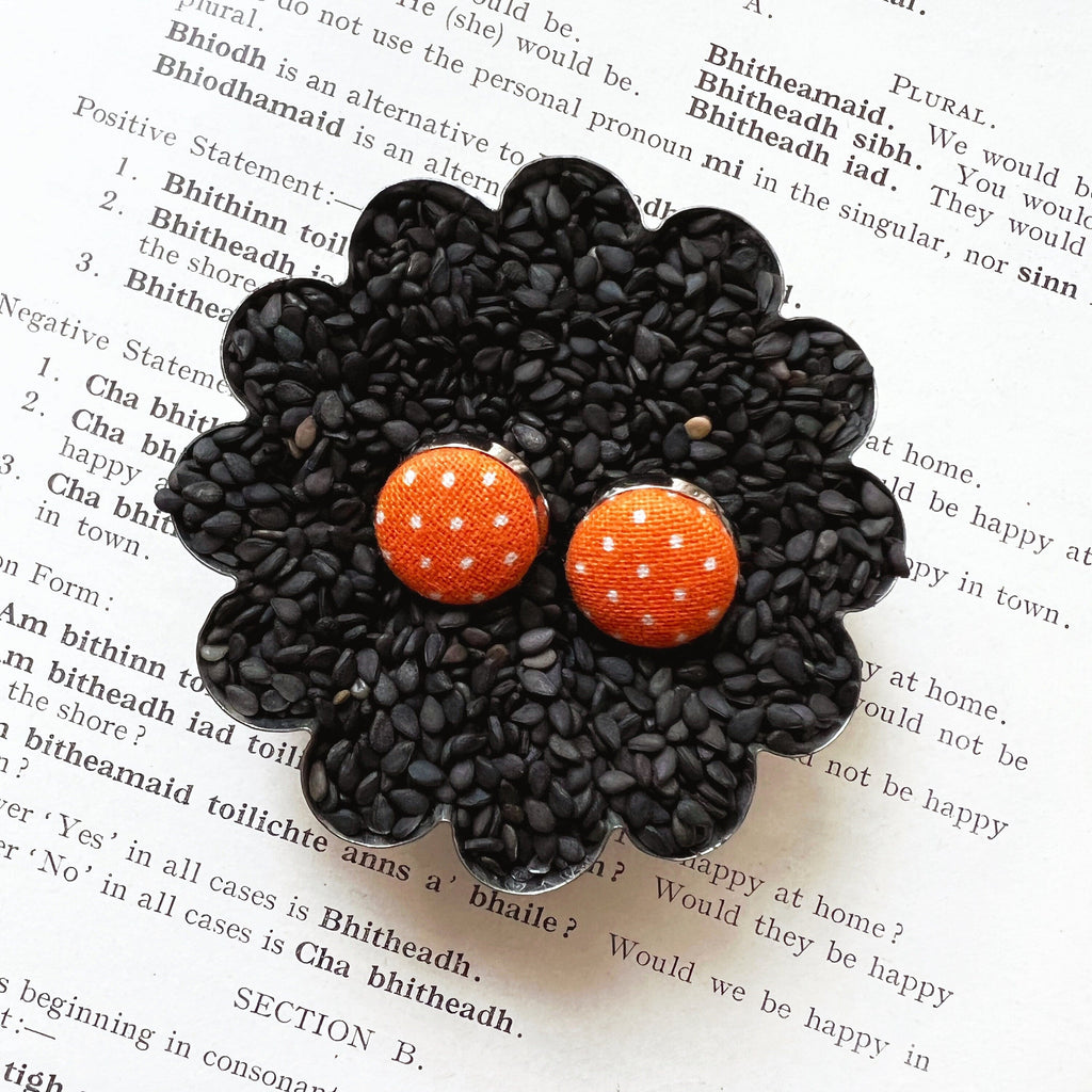 Earring Studs - Orange Polka Dot Stud Earrings - 