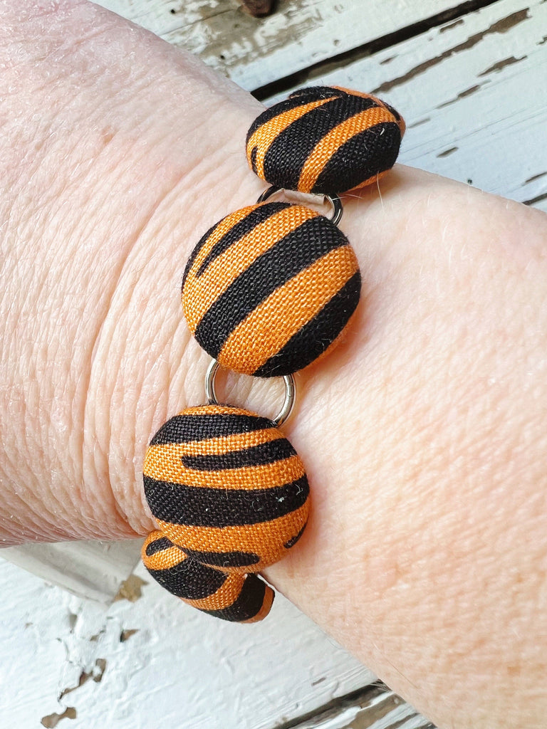 Bengals Jewelry - Handmade Tiger Stripe Silver Link Bracelet