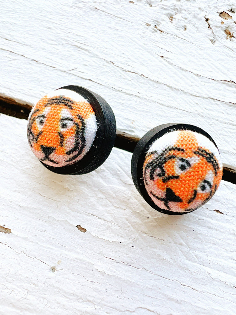 Tiger Stud Earrings - Orange Black Dangle Earrings