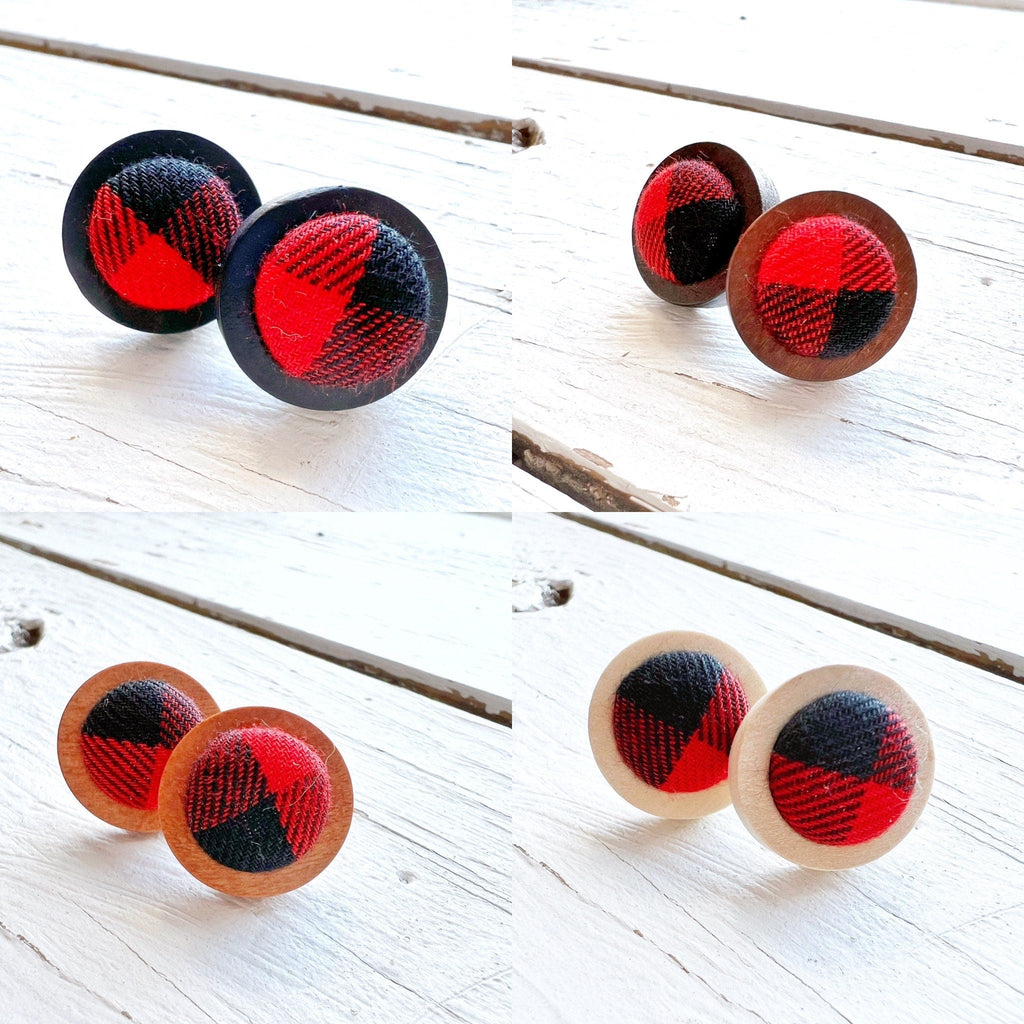 Red black Plaid Tiny Earring Set - Gift For Her