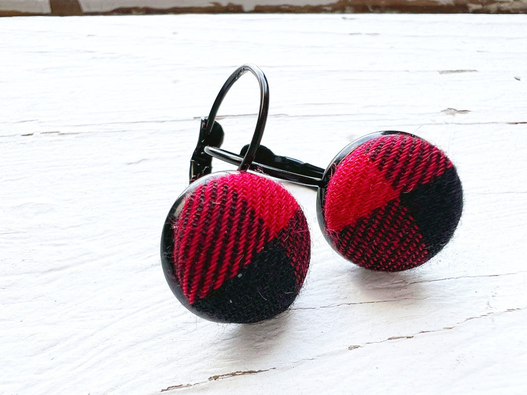 Long Dangle Drop Earrings For Her Lumberjack Plaid Gift