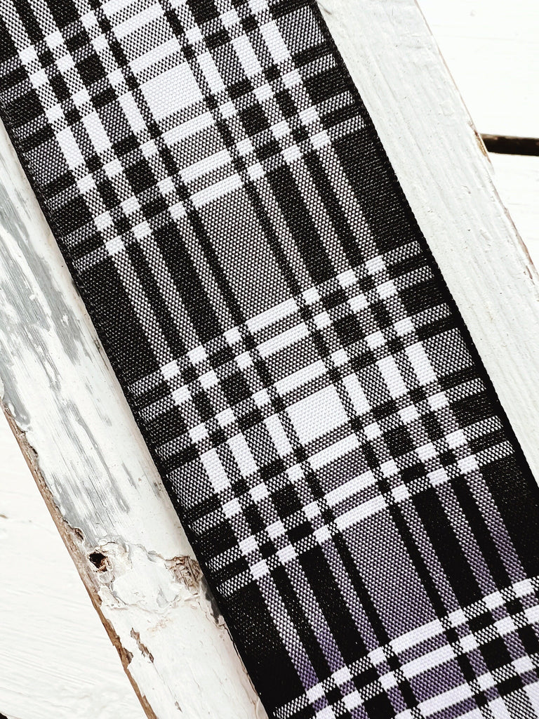 Scottish Tartan Ribbon - black and white plaid ribbon