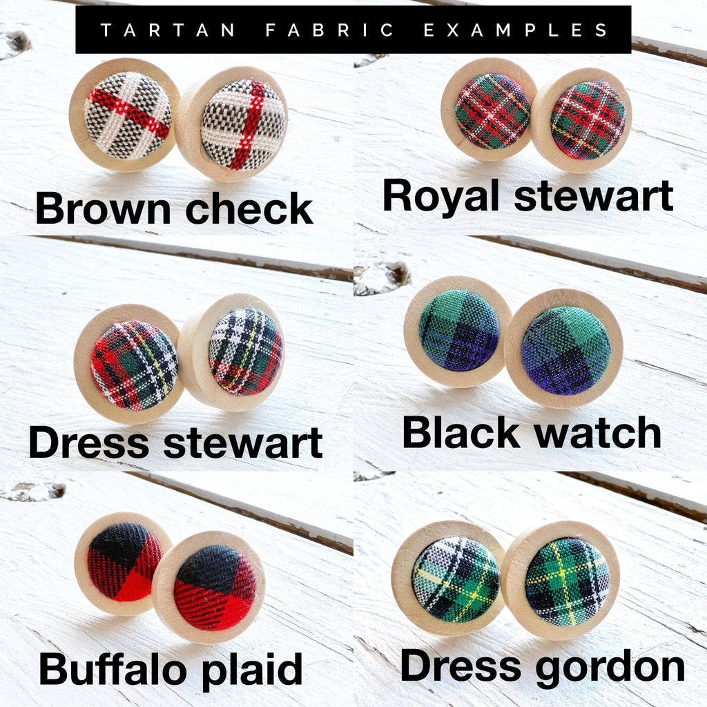 Scalloped Tartan Plaid Stud Earrings - Set Of 6 Choices