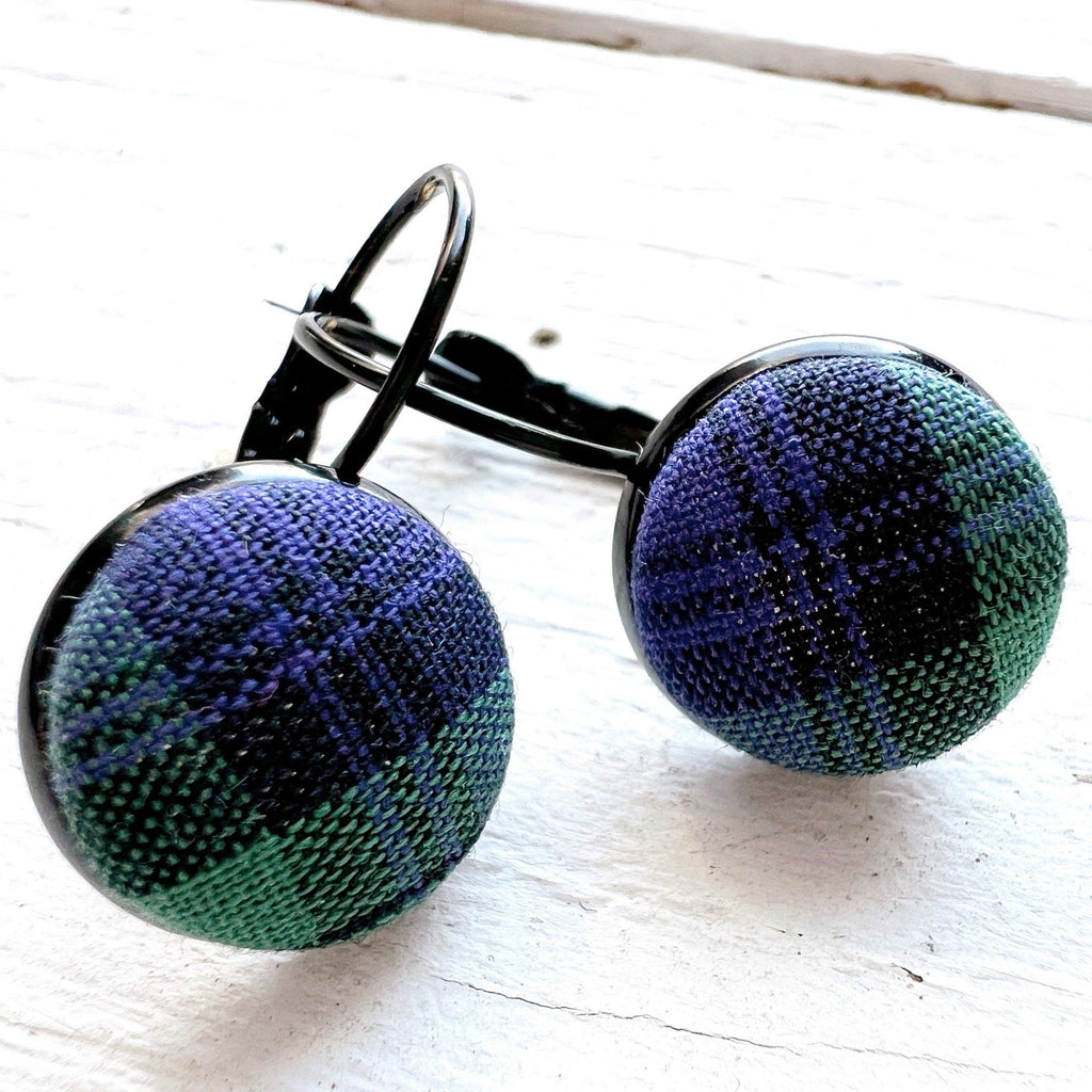 Black Watch Tartan Plaid Lever Back Earrings