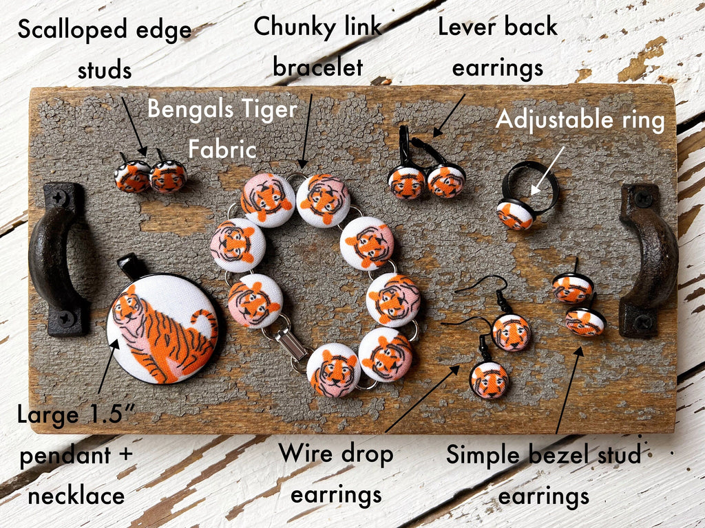 Cincy Football Bengal Tiger Stud Earrings -Orange & Black