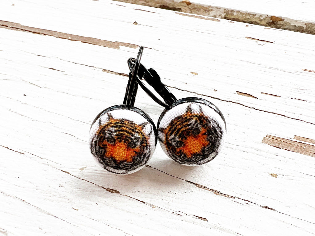 Football Tiger Face Lever Back Dangle Earrings