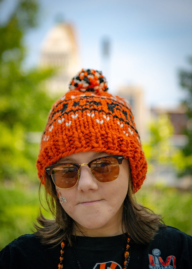 Hand Knit Cincinnati Winter Hat - Adult Small Ready To Ship