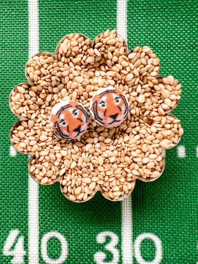 Cincy Football Tiger Scallop Stud Earrings 