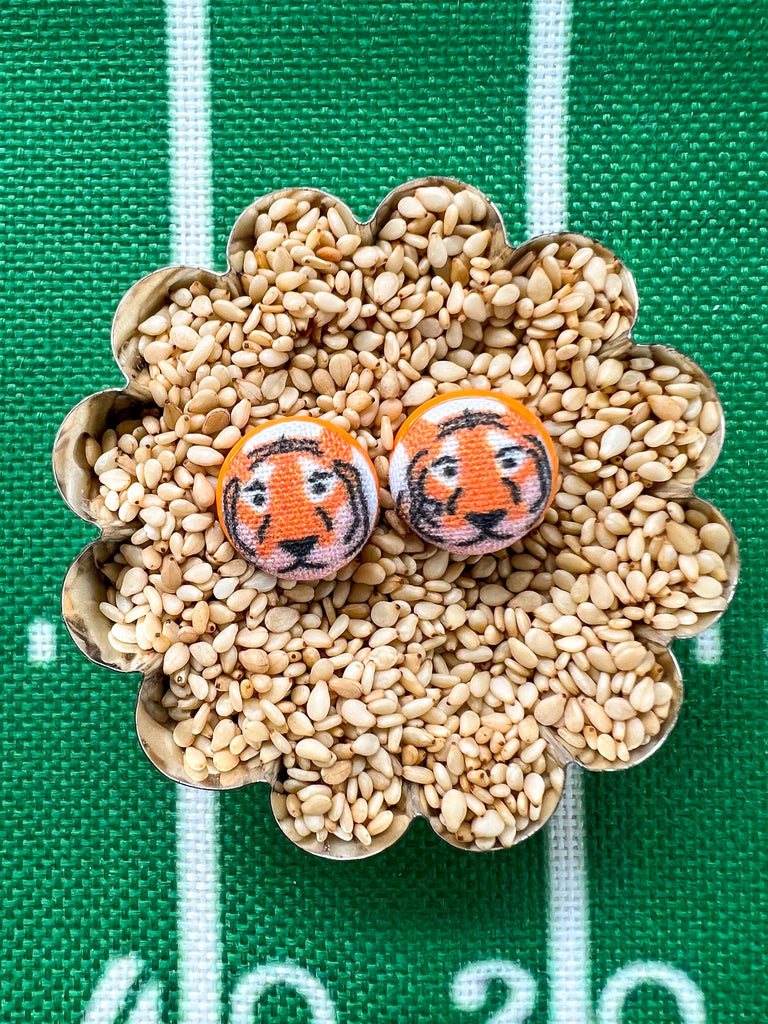  Orange And Black Football Bezel Tiny Post Earring Studs