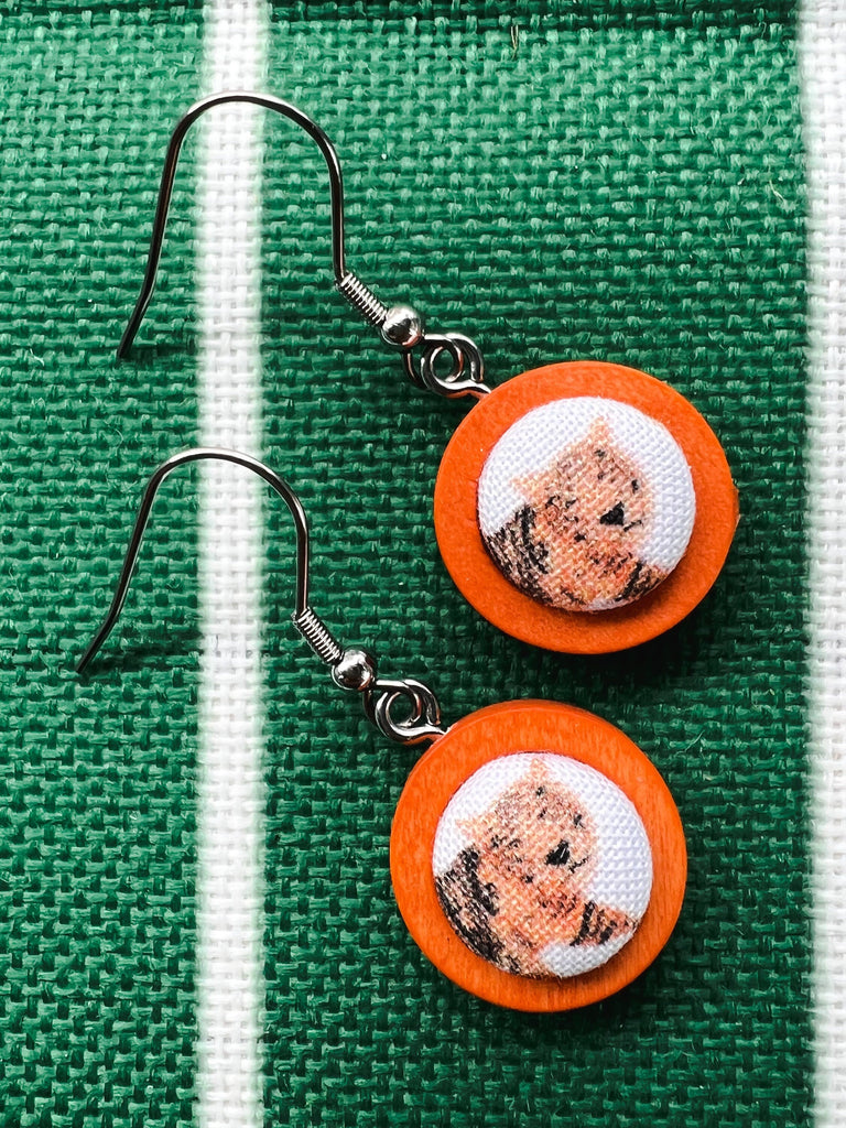 Wooden Bezel Drop Earrings - Bengal Tiger Dangle Jewelry