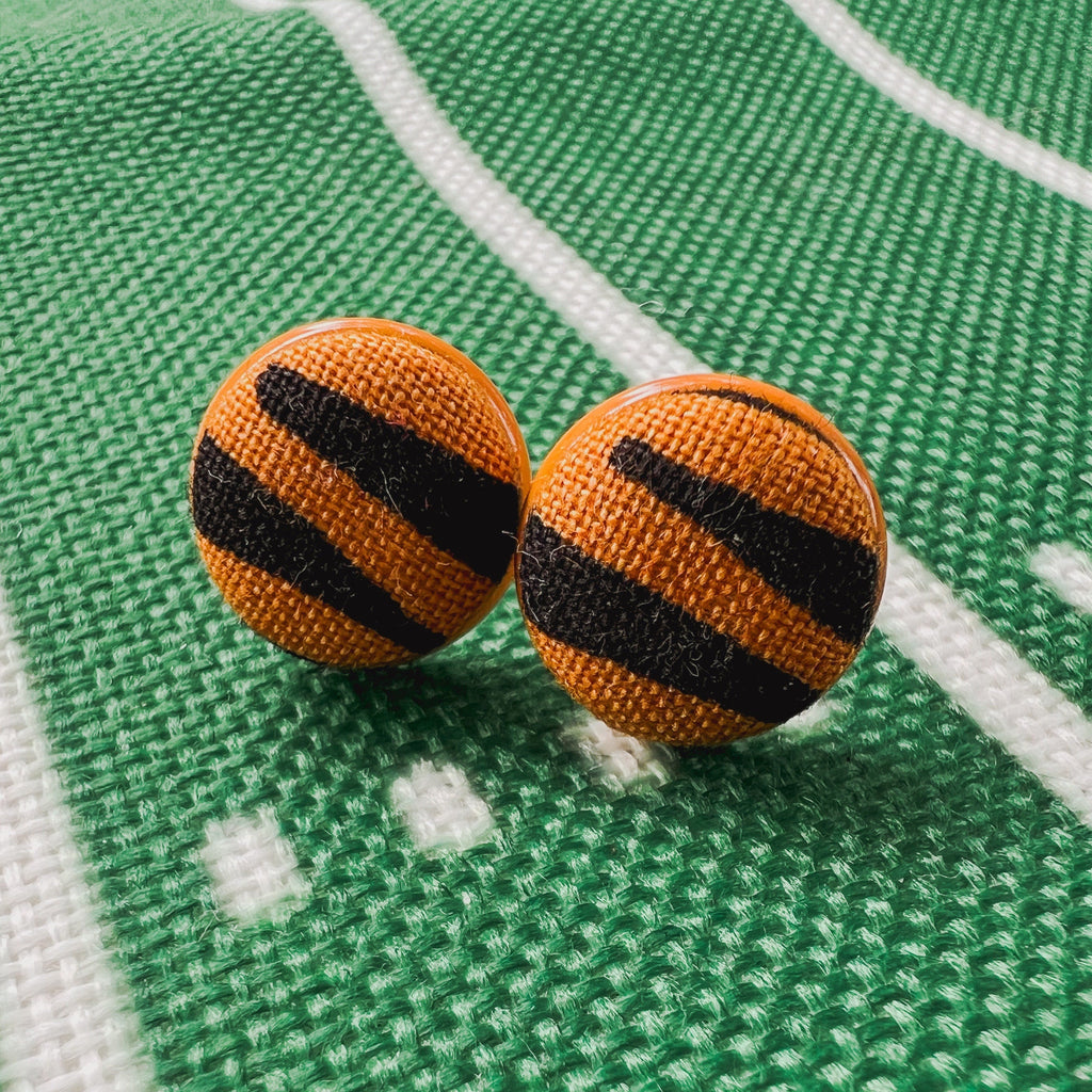 Tiny Muted Orange Tiger Stripe Stud Earrings 