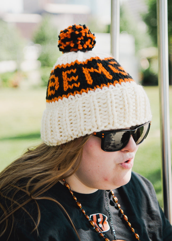 Hand Knit Cincinnati Football Beanie Hat 