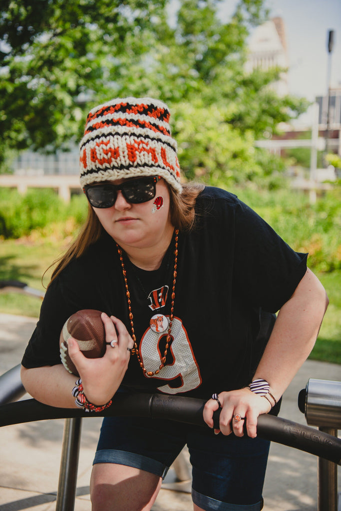 Hand Knit Cincinnati Football Chunky Fair Isle Winter Hat