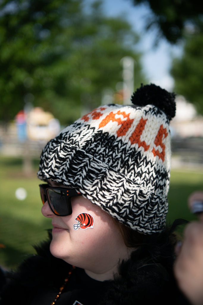 Hand Knit Cincinnati Football Hat - Adult Small 