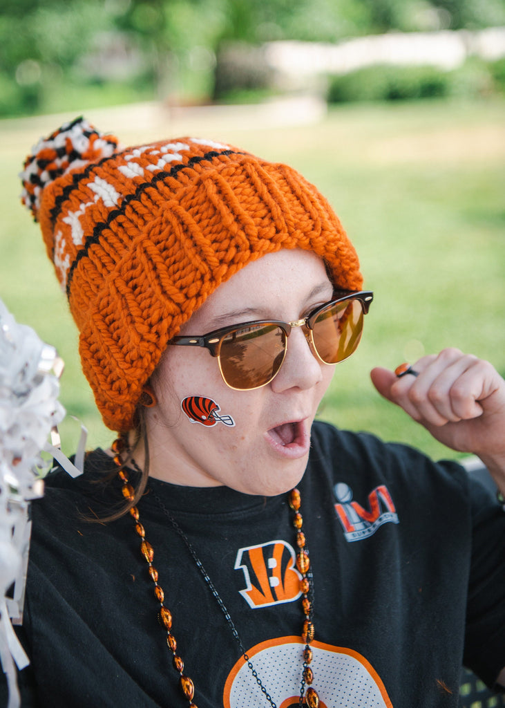 Hand Knit Cincinnati Football Beanie 