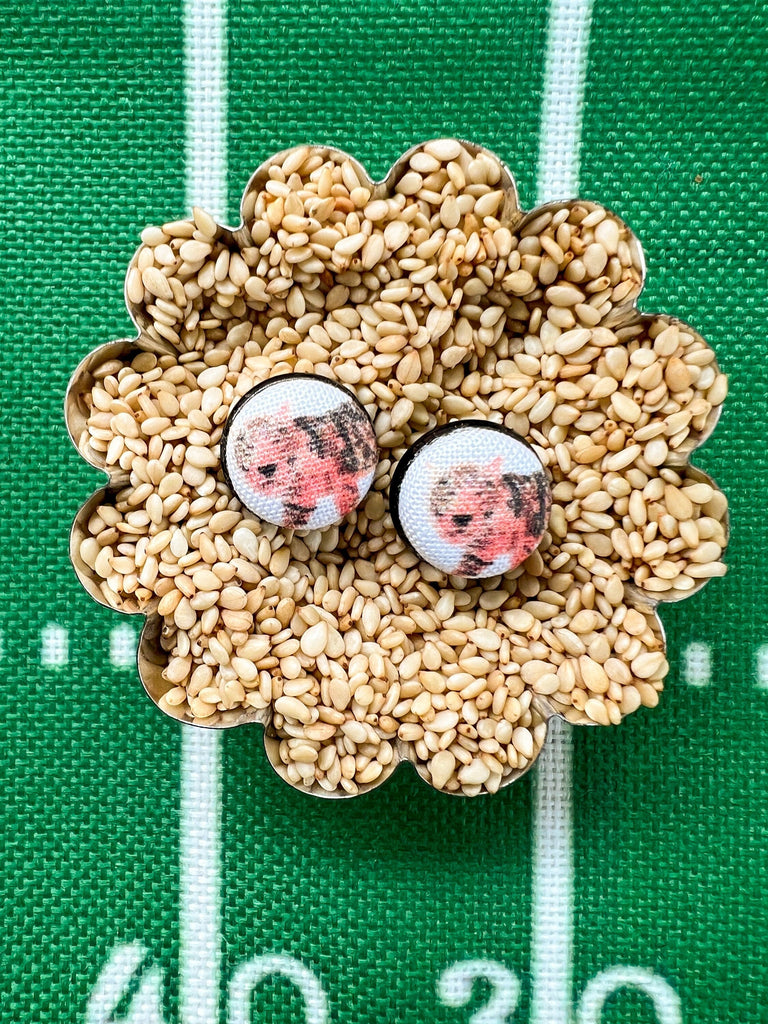 Football Bezel And Tiny Post Earring Set In Orange And Black