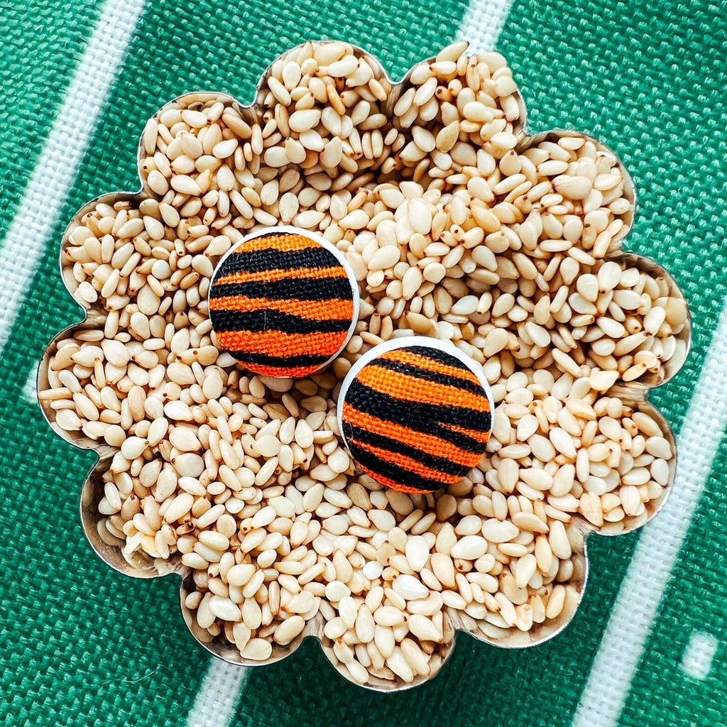 Tiny Tiger Stripe Stud Earrings - Black And Orange