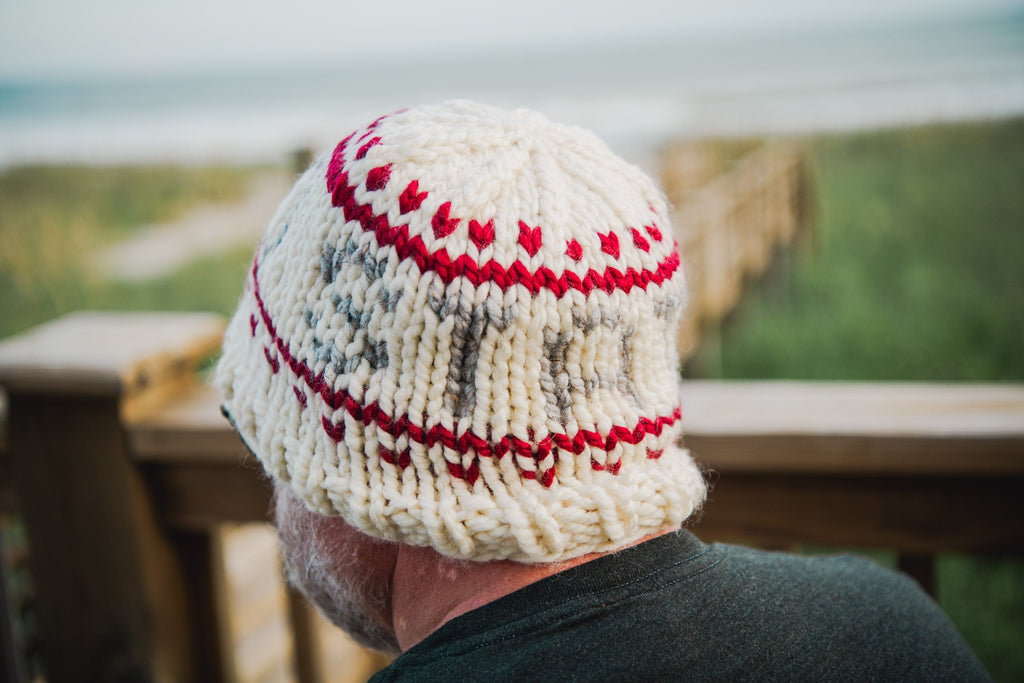 Hand Knit Ohio State Winter Hat - Adult Large Size