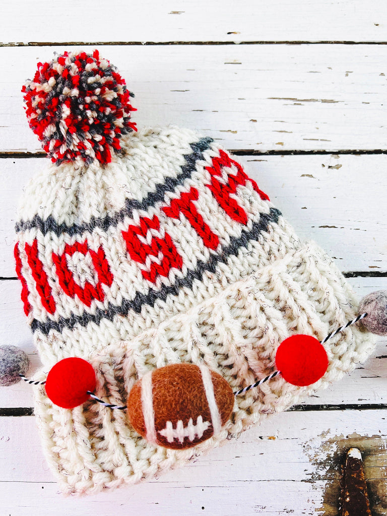 Hand Knit Ohio State Buckeyes Beanie - Wool Chunky Brim