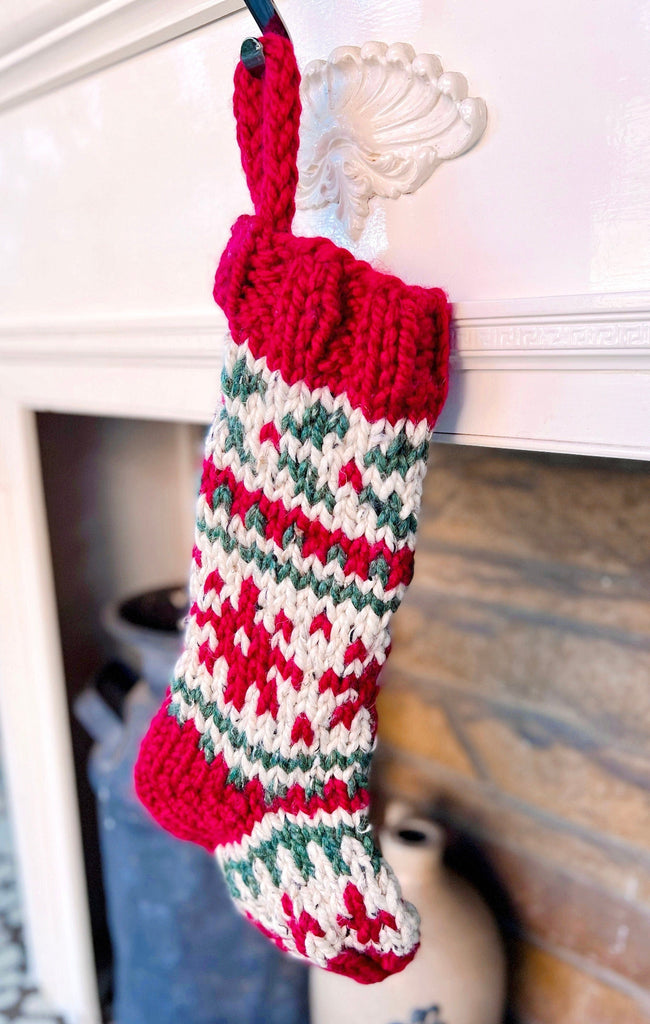 Large Hand Knit Snowflake Christmas Stocking