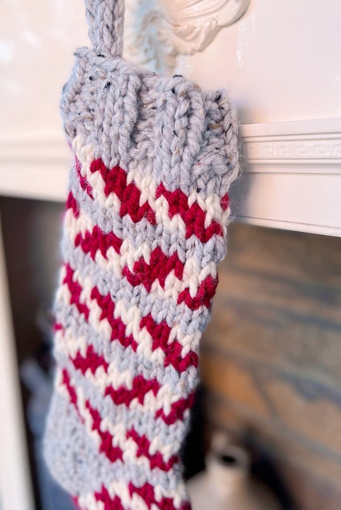 Large Hand Knit Candy Cane Christmas Stockings