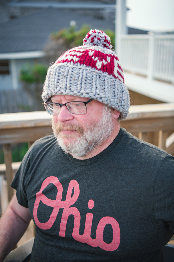 Ohio State Hand Knit Winter Hat - Folded Brim Adult Large