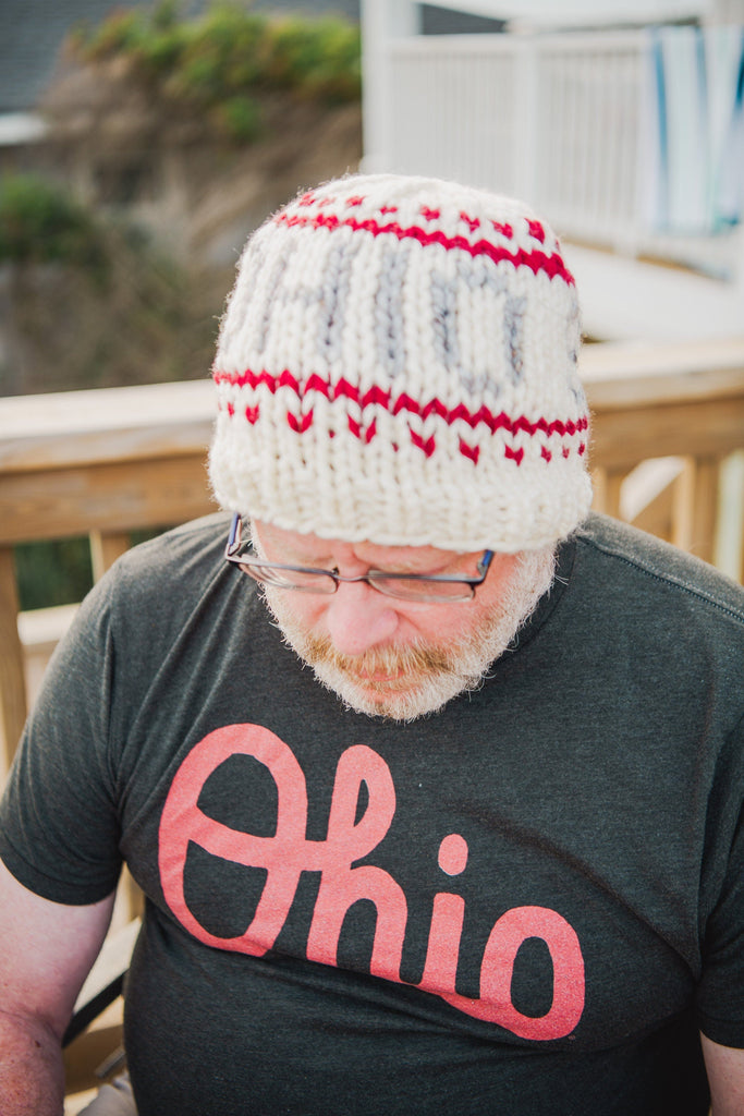 Hand Knit Ohio State Buckeyes Chunky Winter Hat 