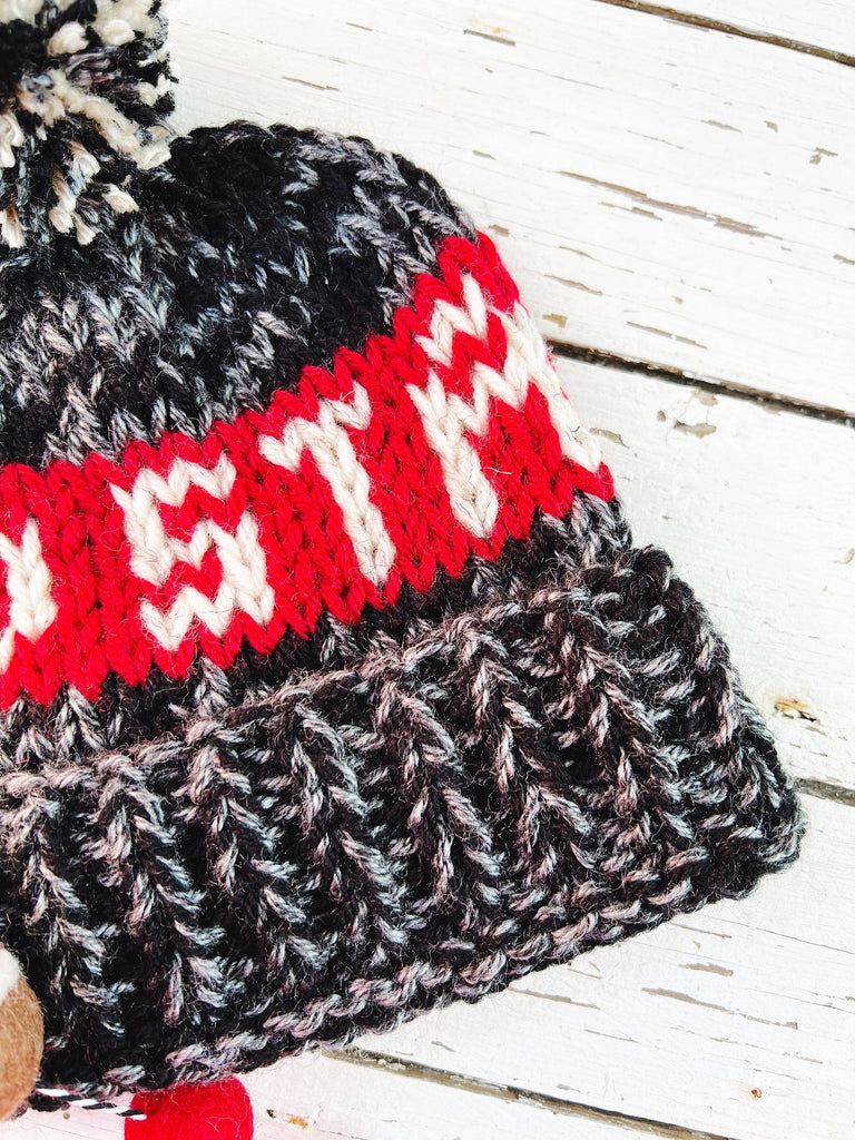 Ohio State Hand Knit Winter Hat with Folded Brim