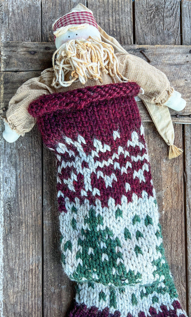 Hand Knit Chunky Christmas Sampler Stocking