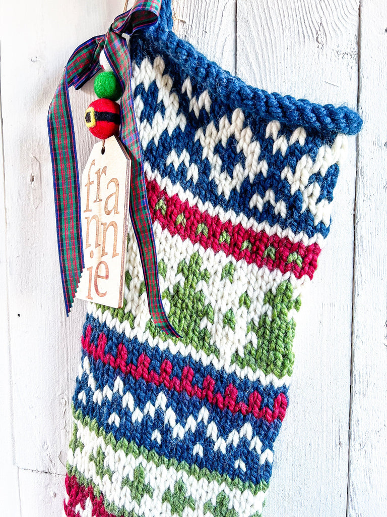 Chunky Hand Knit Stockings - Colorful Christmas Tree Design